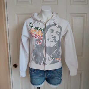 Zion Rootswear Bob Marley crop sweatshirt hoody zip jacket sz S